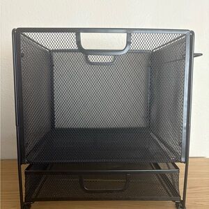Mesh Desk Hanging File Organizer with Sliding Drawer – Black Metal